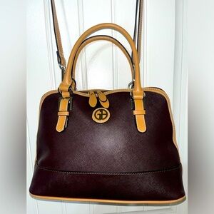 GIANI BERNINI Safiano Dome Satchel, Dark Brown and Tan, includes adjst. Strap